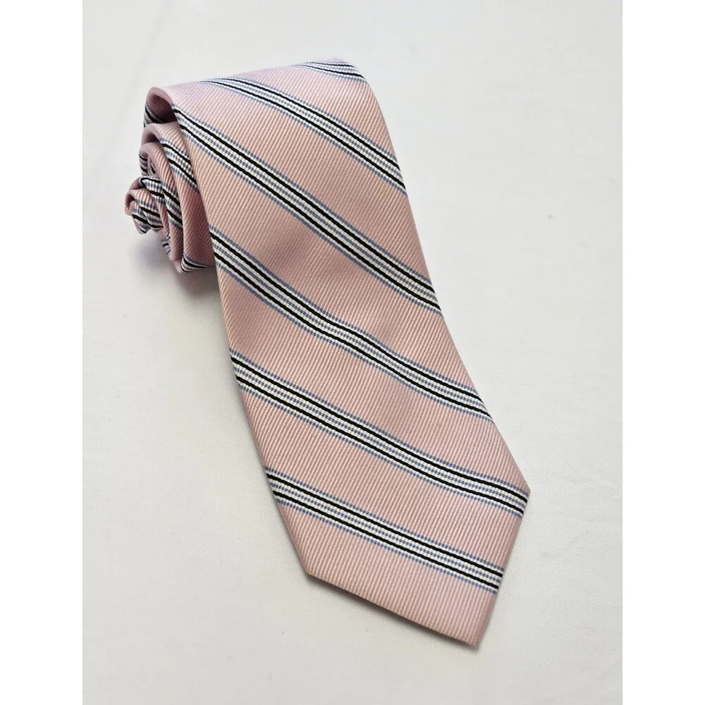 Jos. A. Bank 100% Silk Woven Striped Classic Pointed Tie Pink Blue Black